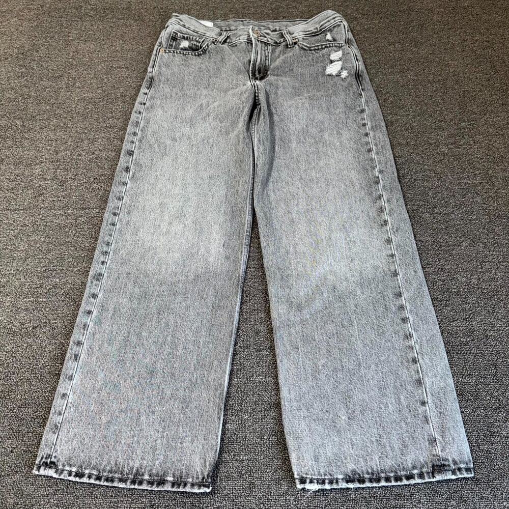 Gap Low Stride Wide Leg Jeans Women's 28 Gray Denim Light‎ Wash Grunge Skater